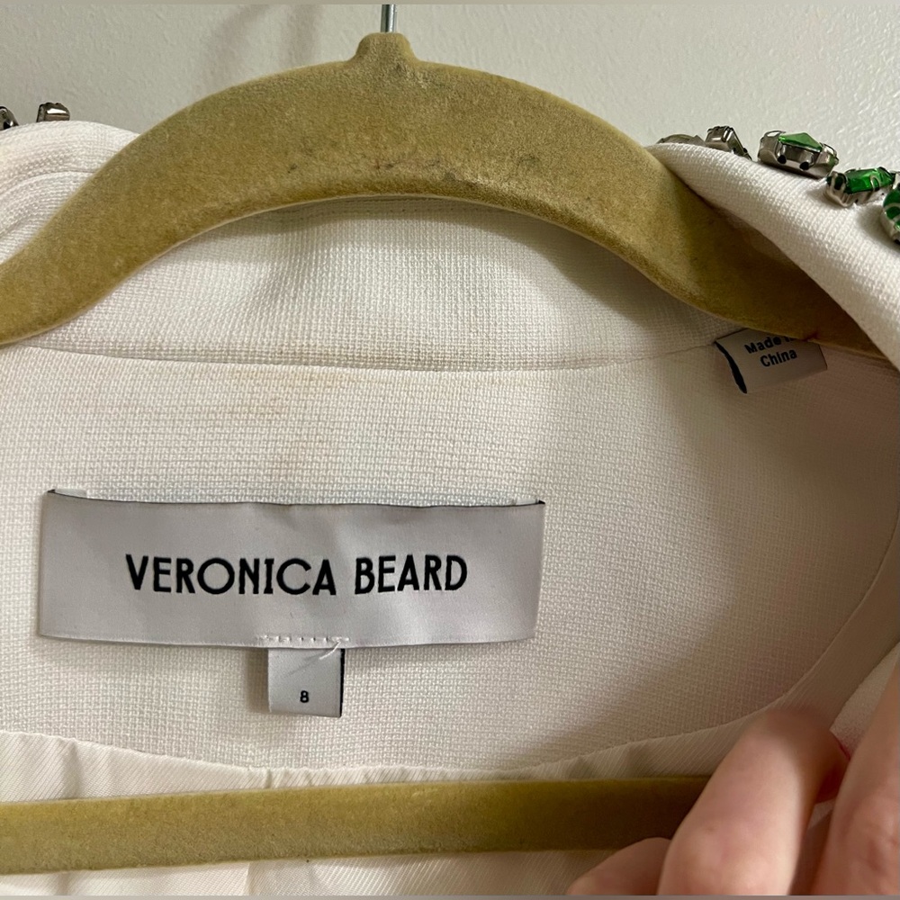 Veronica Beard Imogen Embellished Cropped Jacket | White + Emerald Green Jewels - Picture 9 of 12